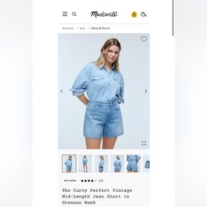 NWT Madewell The Curvy Perfect Vintage Mid-Length Jean Short in Grennan Wash